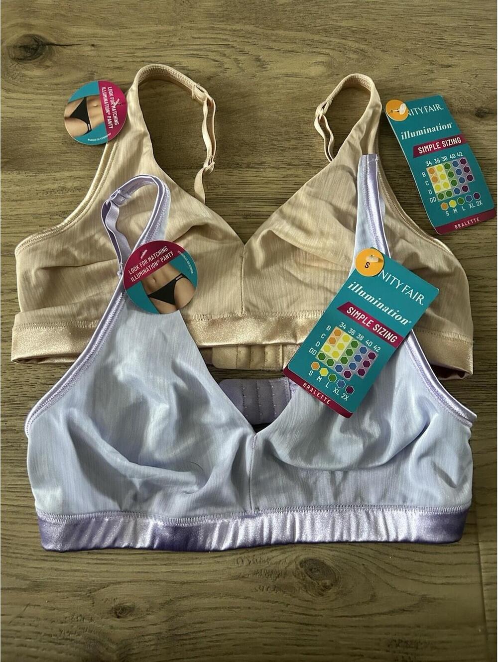 Vanity Fair Womens Illumination Wireless Bralette 2PK Beige Purple Size Small